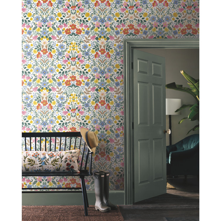 Floral Garden White Peel and Stick Wallpaper Roll