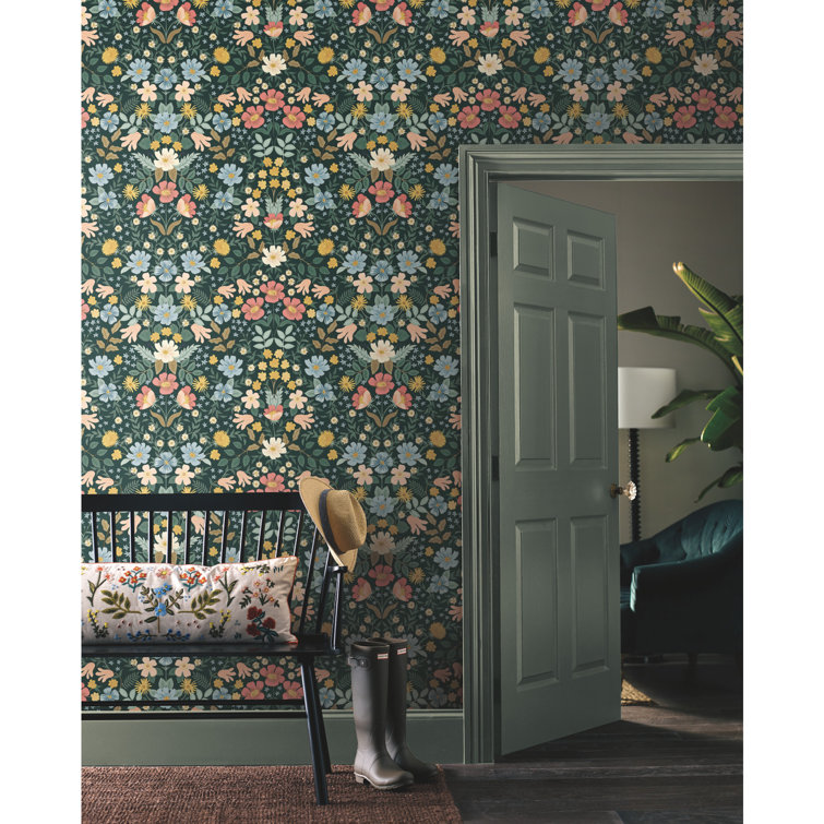 Emerald Green Floral Peel and Stick Wallpaper Roll