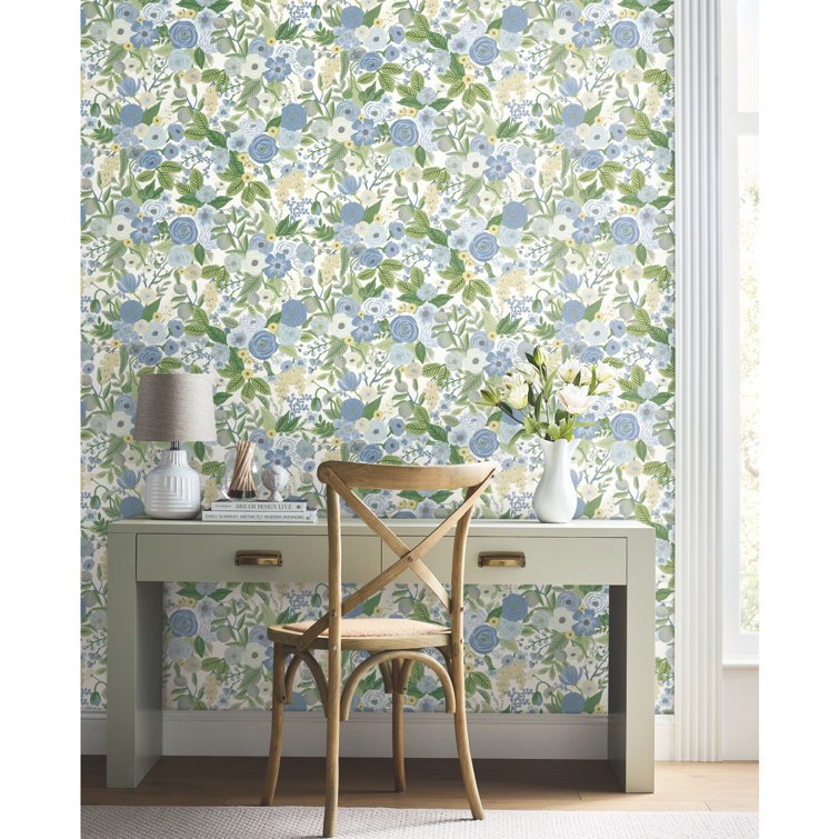Blue and Green Floral Peel and Stick Wallpaper Roll