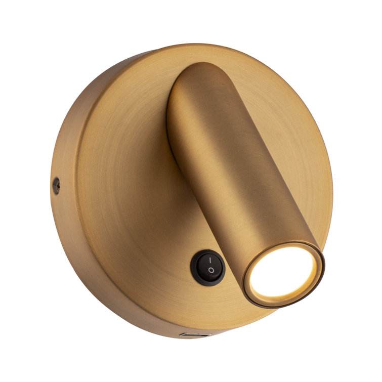 Aged Brass Circular Backplate Dimmable LED Sconce