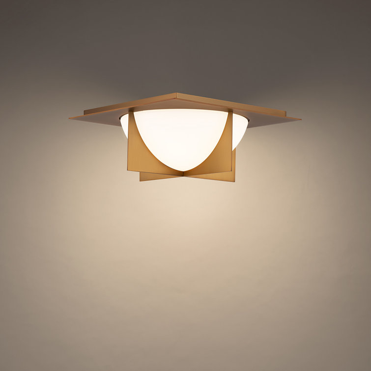 Aged Brass Modern LED Bowl Flush Mount with Etched Opal Glass
