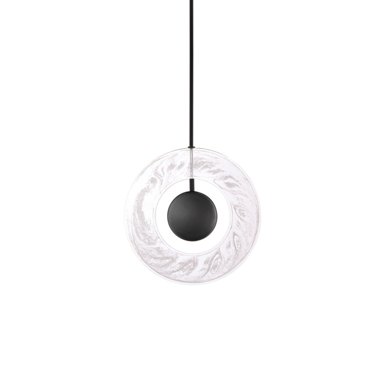 Mini Aged Brass LED Pendant with Artisan Crafted Milky Cloud Acrylic Shade