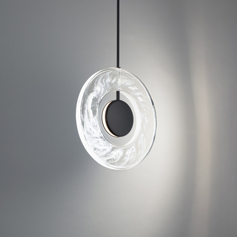 Mini Aged Brass LED Pendant with Artisan Crafted Milky Cloud Acrylic Shade