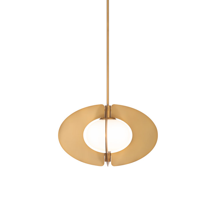 Echelon Aged Brass LED Geometric Pendant with Etched Opal Glass