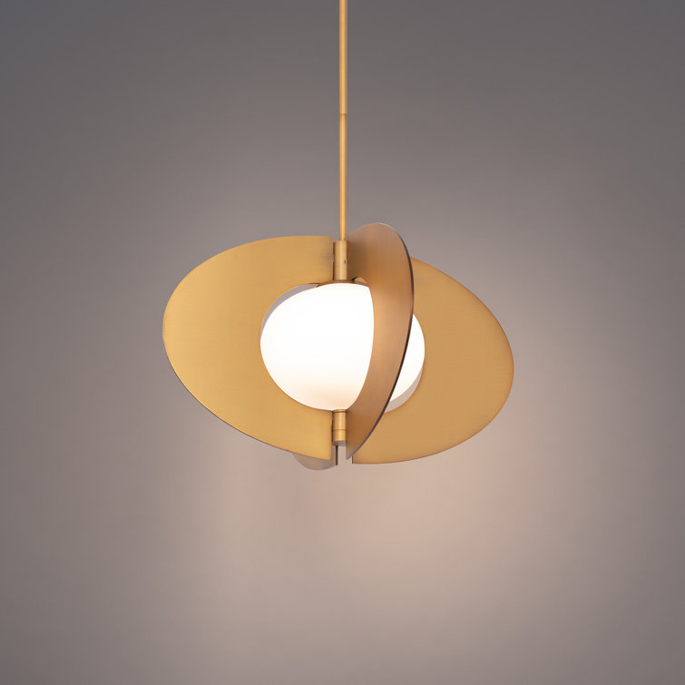 Echelon Aged Brass LED Geometric Pendant with Etched Opal Glass