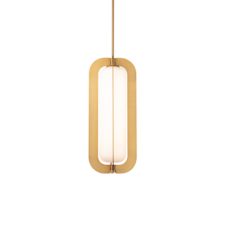 Aged Brass LED Indoor/Outdoor Pendant with Etched Opal Glass
