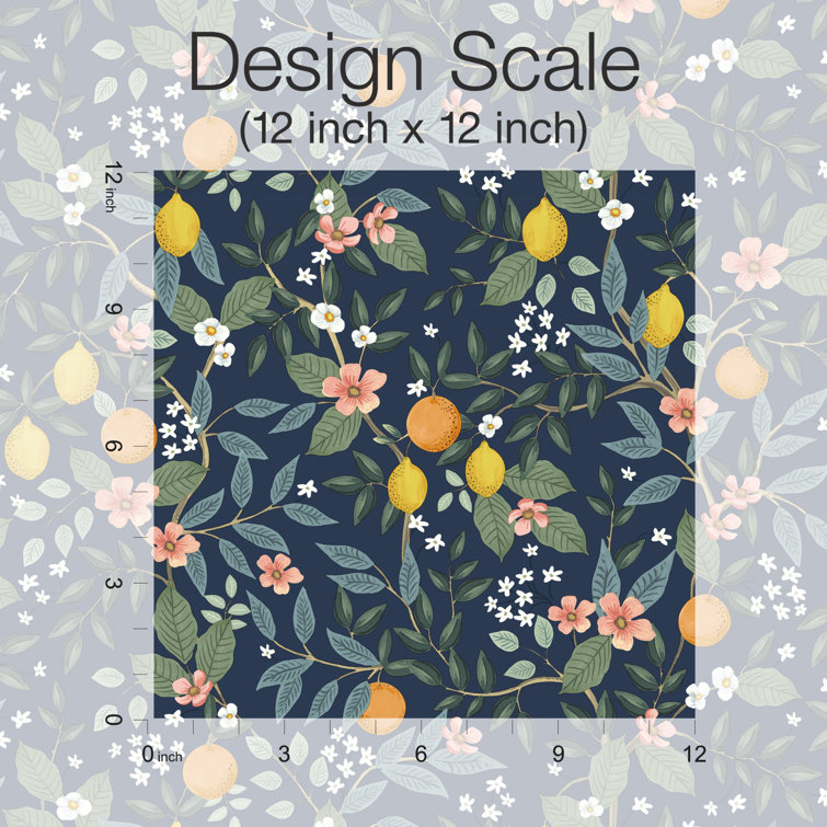 Citrus Grove Navy Blue Peel & Stick Floral Wallpaper