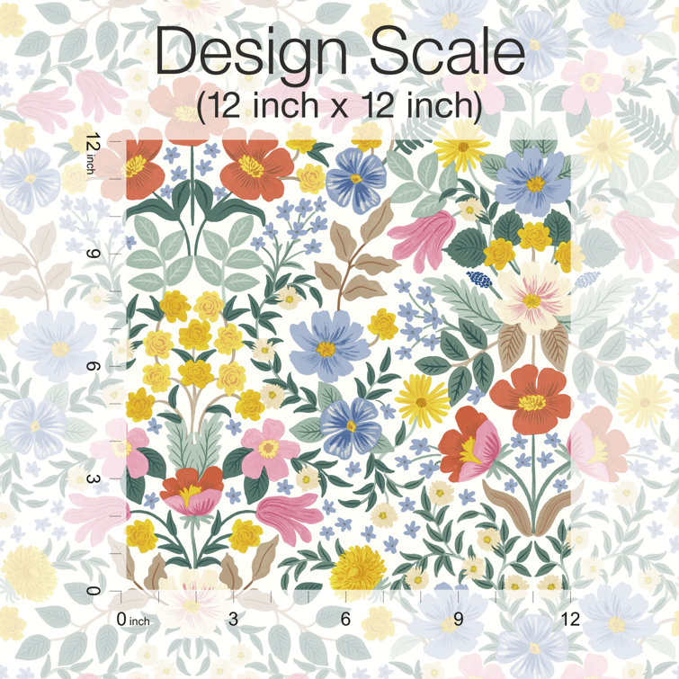 Floral Garden White Peel and Stick Wallpaper Roll
