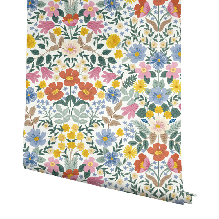 Floral Garden White Peel and Stick Wallpaper Roll