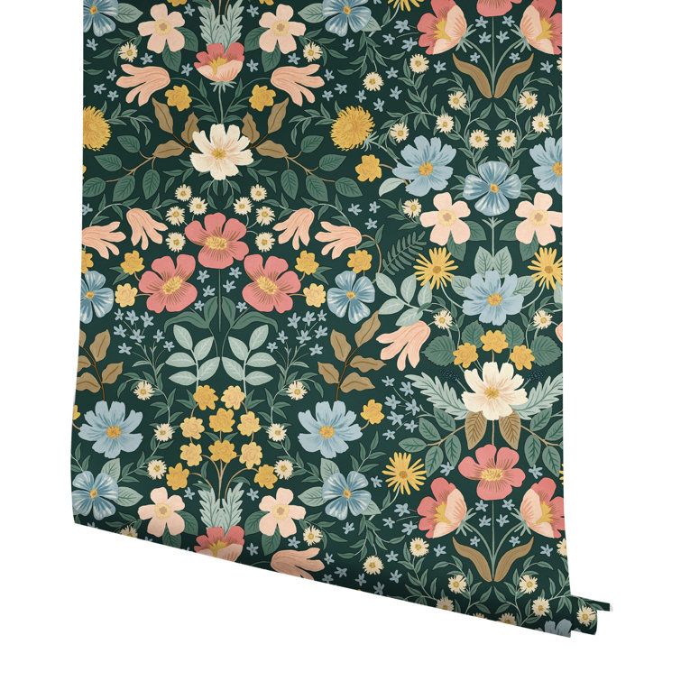 Emerald Green Floral Peel and Stick Wallpaper Roll