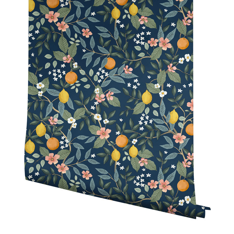 Citrus Grove Navy Blue Peel & Stick Floral Wallpaper