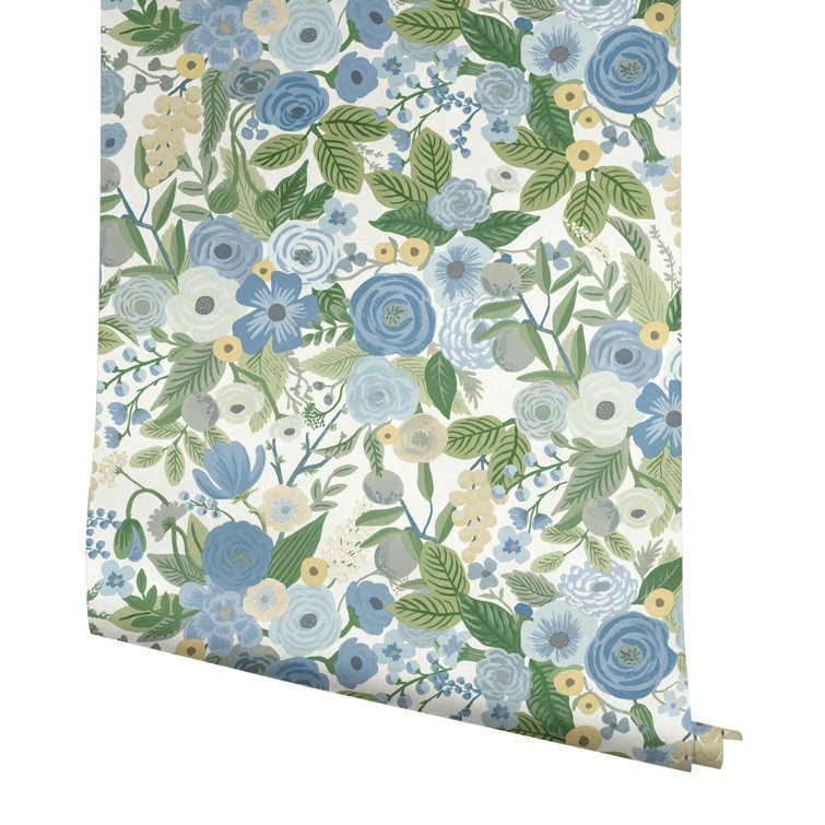 Blue and Green Floral Peel and Stick Wallpaper Roll