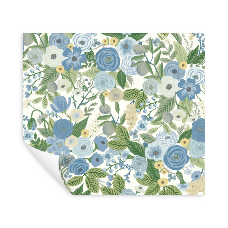 Blue and Green Floral Peel and Stick Wallpaper Roll
