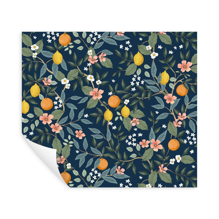 Citrus Grove Navy Blue Peel & Stick Floral Wallpaper