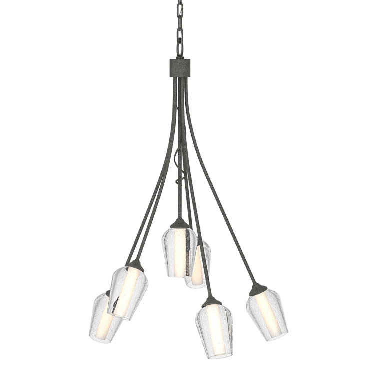 Natural Iron 6-Light Geometric Chandelier with Opal Seeded Glass