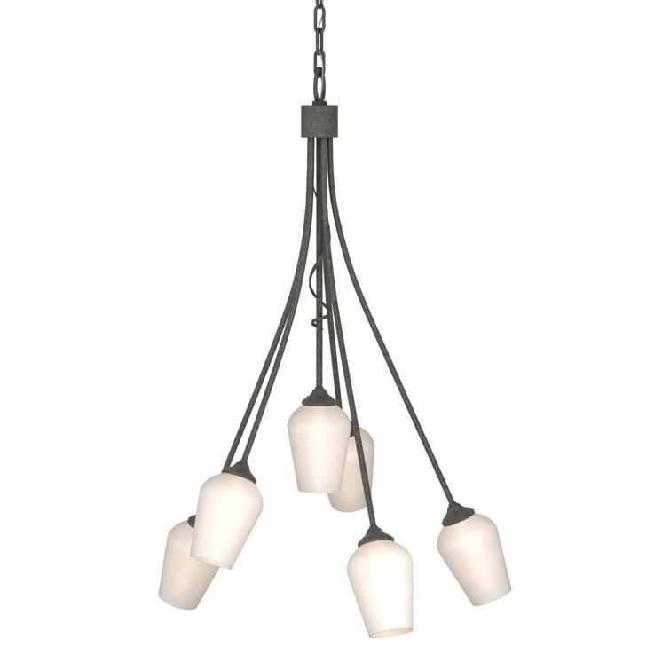 Natural Iron 6-Light Geometric Chandelier with Opal Glass Accents
