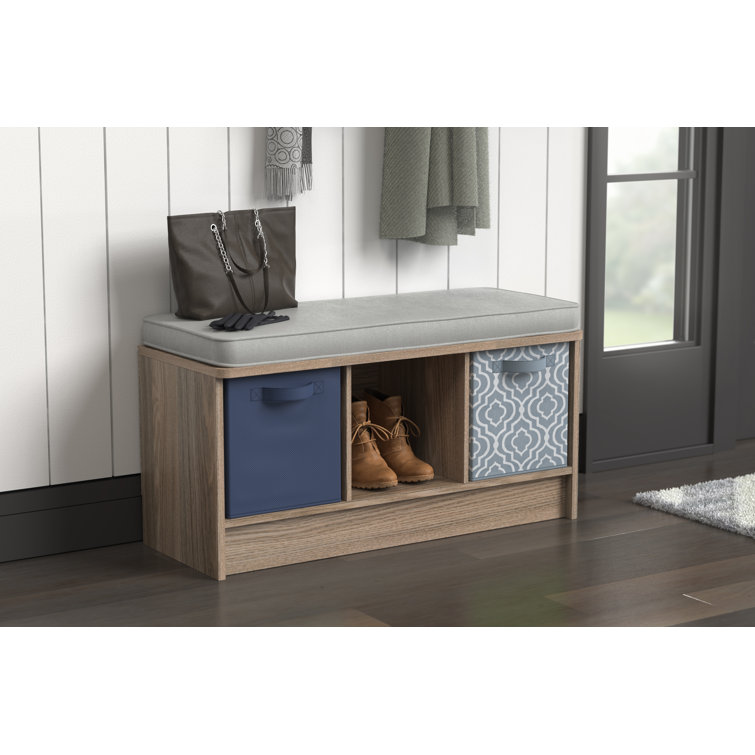 Natural Gray Composite Storage Bench with Cushioned Seat and Cubbies