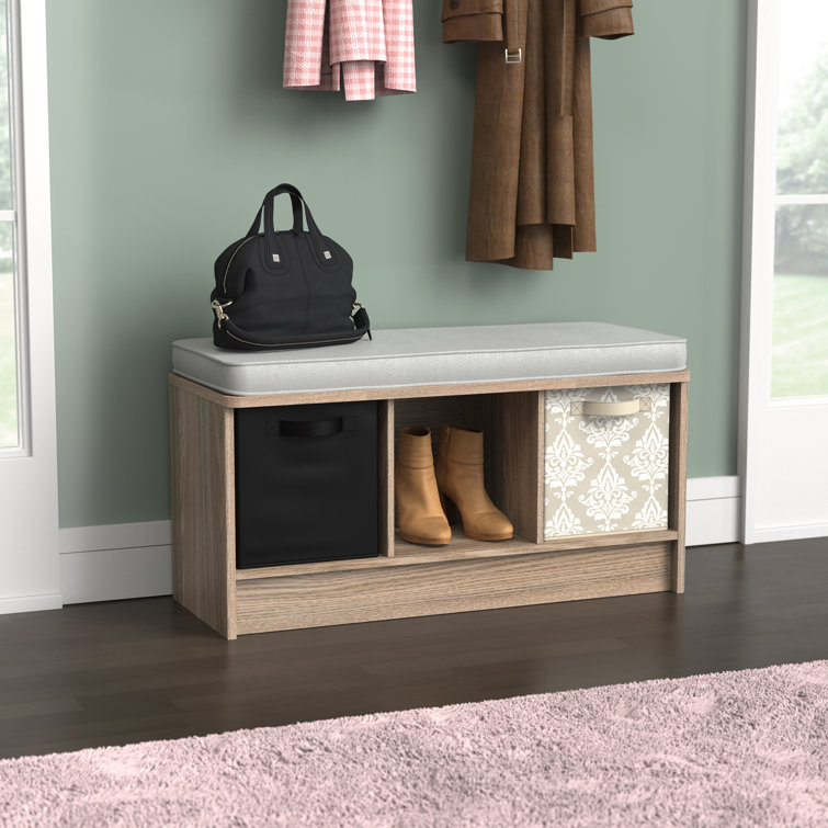 Natural Gray Composite Storage Bench with Cushioned Seat and Cubbies