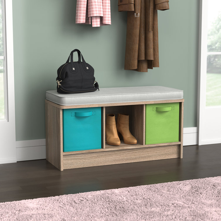 Natural Gray Composite Storage Bench with Cushioned Seat and Cubbies