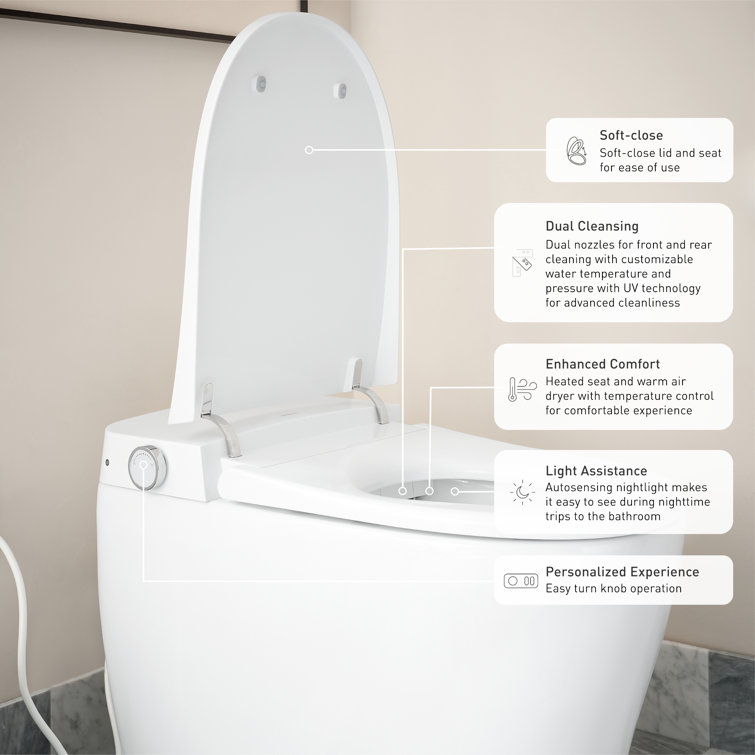 White Elongated One-Piece Smart Toilet with Remote