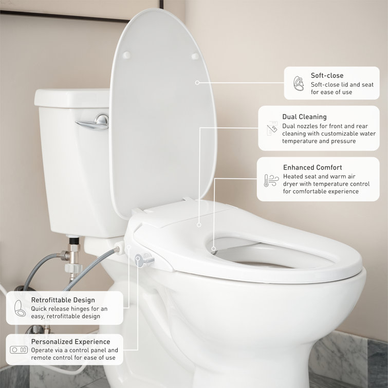White Elongated Electronic Bidet Seat with Heated Function