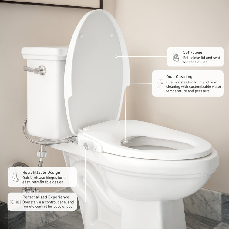 White Non-Electronic Elongated Bidet Seat with Soft-Close Lid