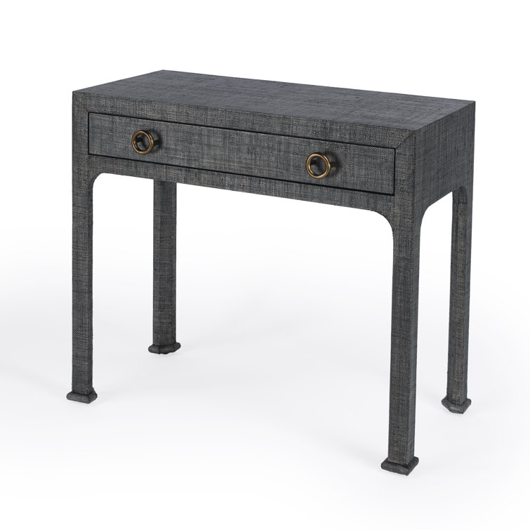Gray Raffia Wrapped Rectangular Console Table with Drawer