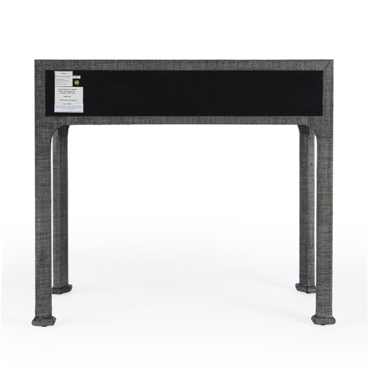 Gray Raffia Wrapped Rectangular Console Table with Drawer