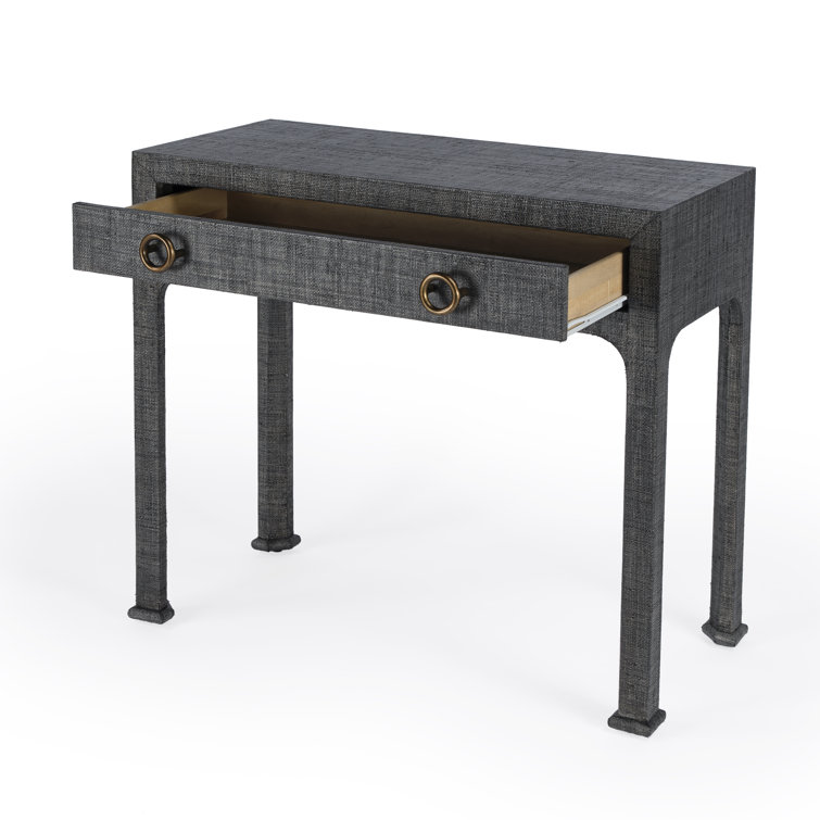 Gray Raffia Wrapped Rectangular Console Table with Drawer