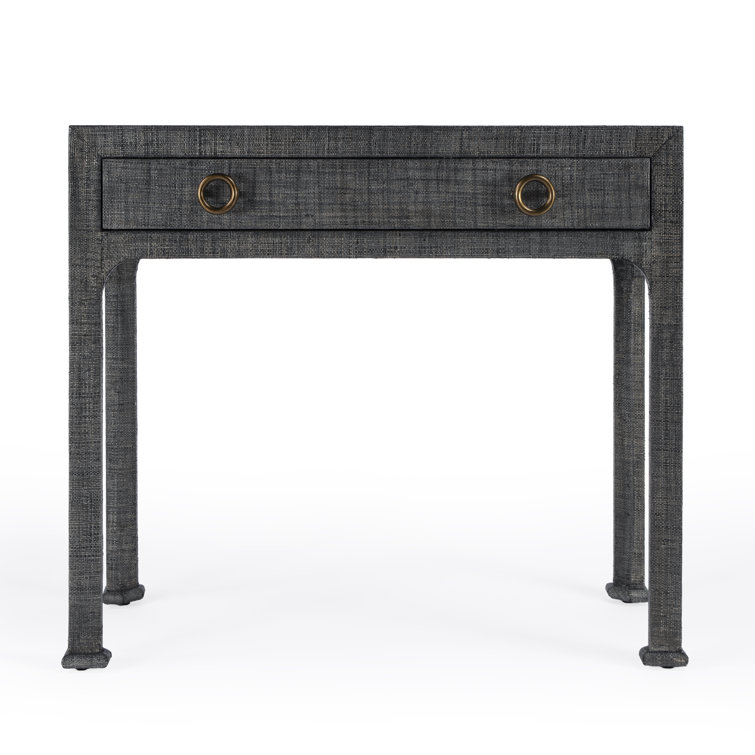 Gray Raffia Wrapped Rectangular Console Table with Drawer
