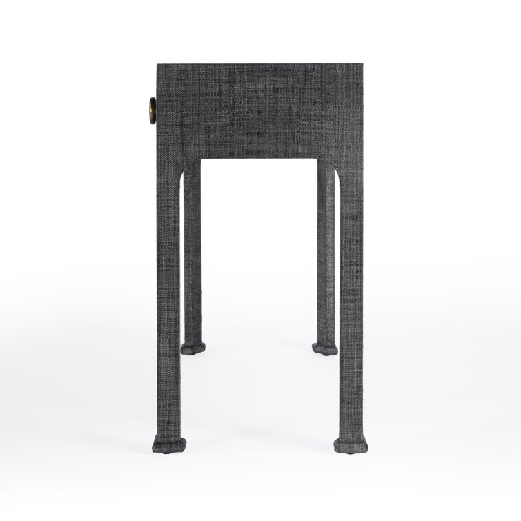 Gray Raffia Wrapped Rectangular Console Table with Drawer