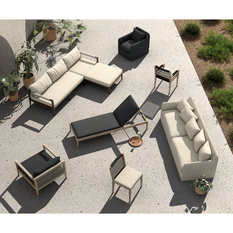 Weathered Gray Teak Outdoor Dining Armchair with Cushions
