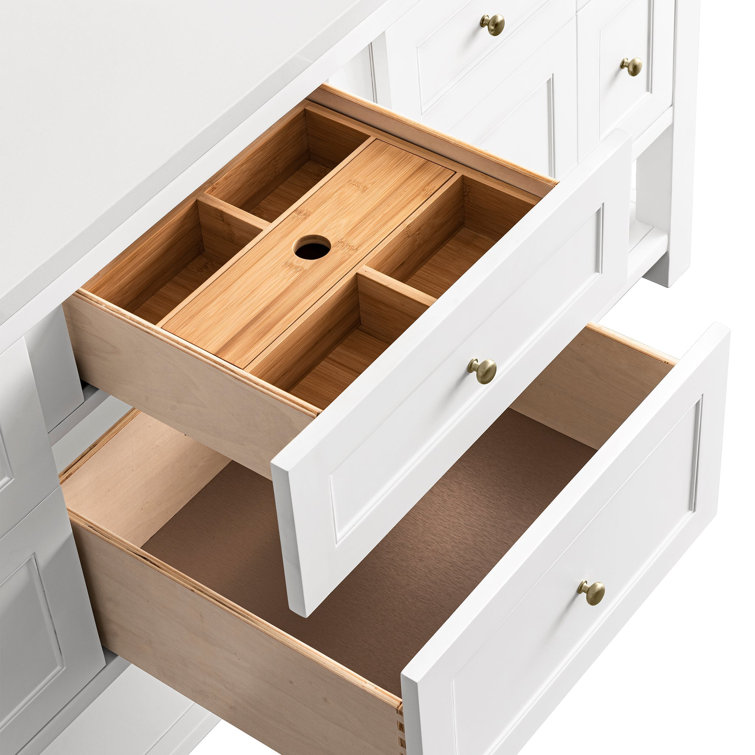 Bright White Solid Wood Double Vanity with Brass Knobs