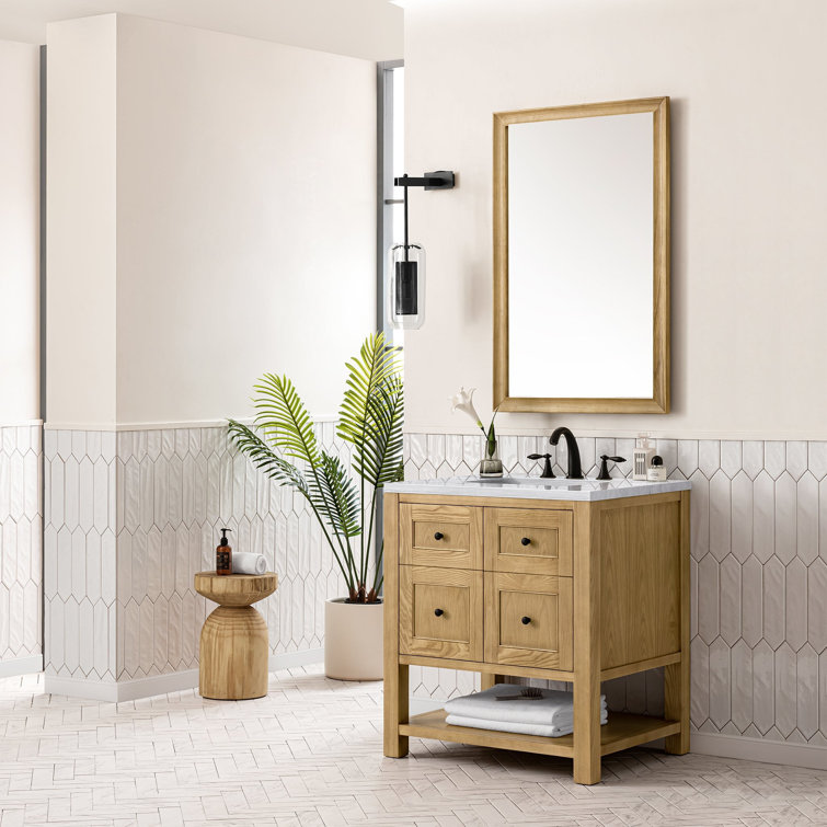 Light Natural Oak 30" Single Bathroom Vanity with Solid Surface Top