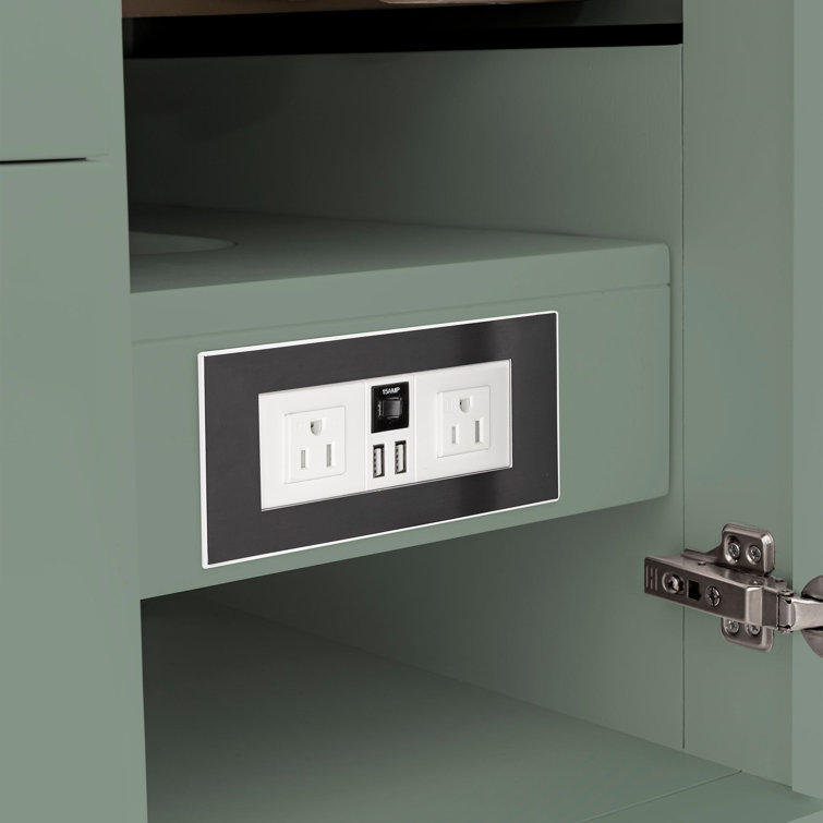 Smokey Celadon Green Solid Wood Single Vanity Base with Brass Knobs