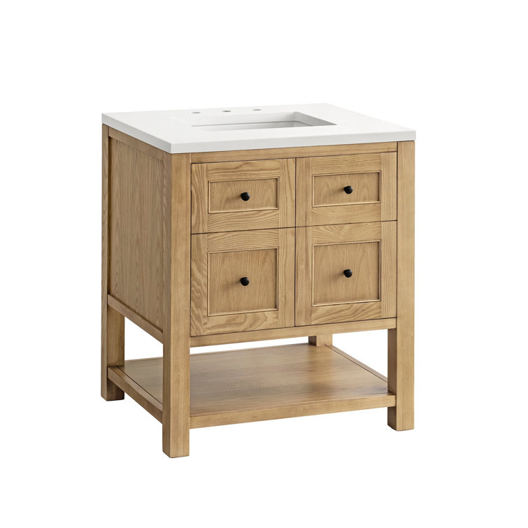 Light Natural Oak 30" Single Bathroom Vanity with Solid Surface Top