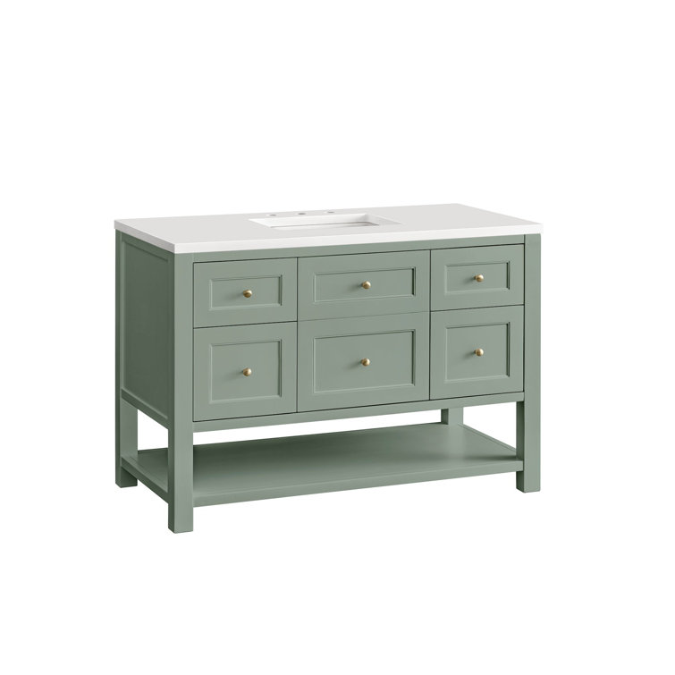 Smokey Celadon Solid Wood Single Vanity with Brass Hardware