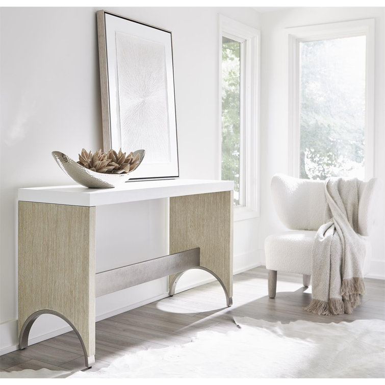 Solaria 60'' Beige Solid Wood & Metal Console Table with Faux Stone Top
