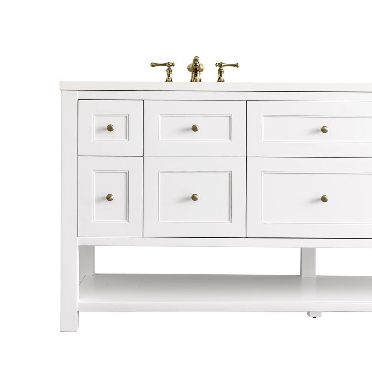 Bright White Solid Wood Double Vanity with Brass Knobs