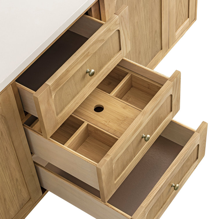 Laurent 72" Light Natural Oak Double Vanity Base with Brass Knobs