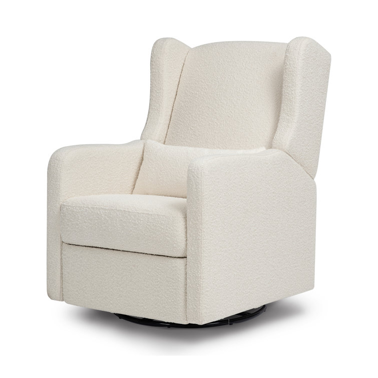 Ivory Boucle Swivel Recliner with Wood Frame