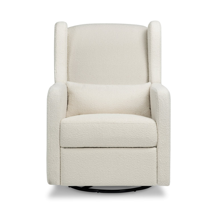 Ivory Boucle Swivel Recliner with Wood Frame