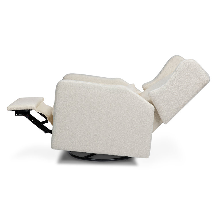 Ivory Boucle Swivel Recliner with Wood Frame