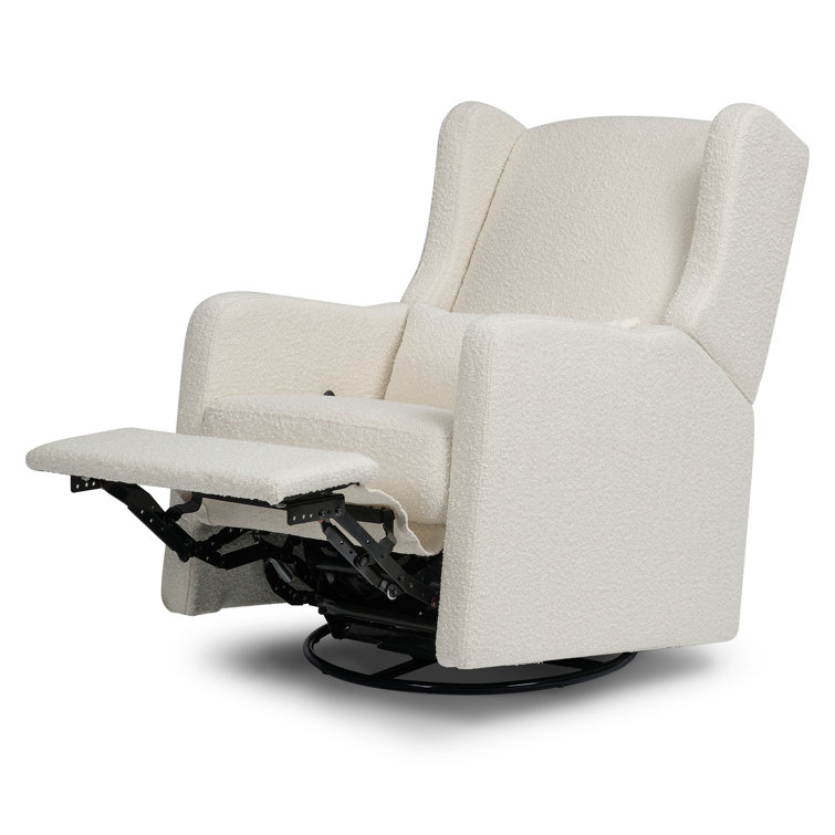 Ivory Boucle Swivel Recliner with Wood Frame
