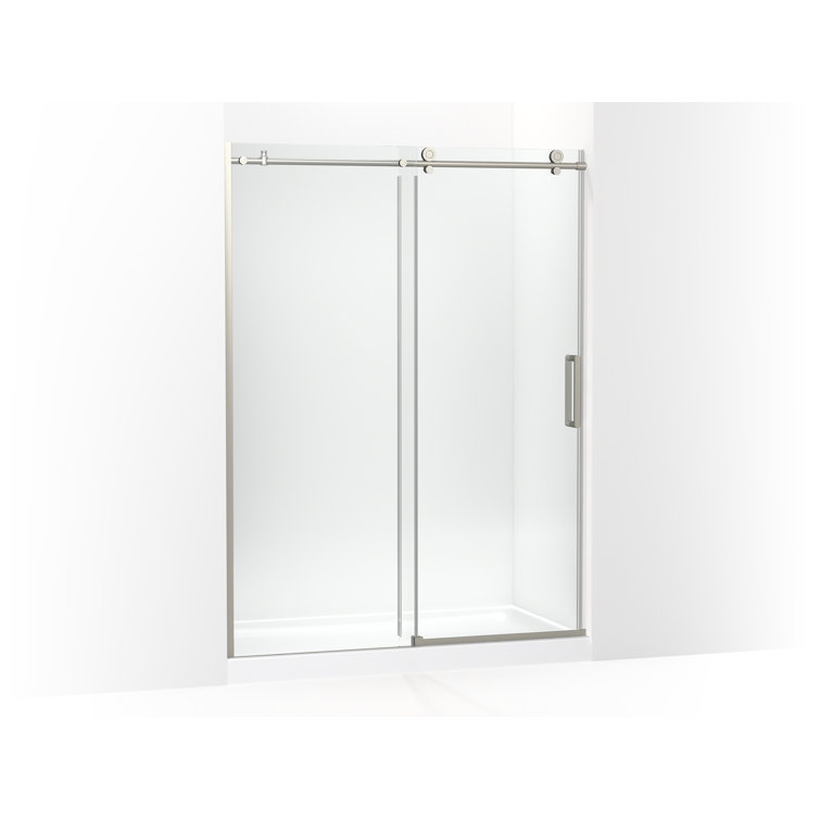 Nickel Frameless Sliding Shower Door with Clear Glass Panels