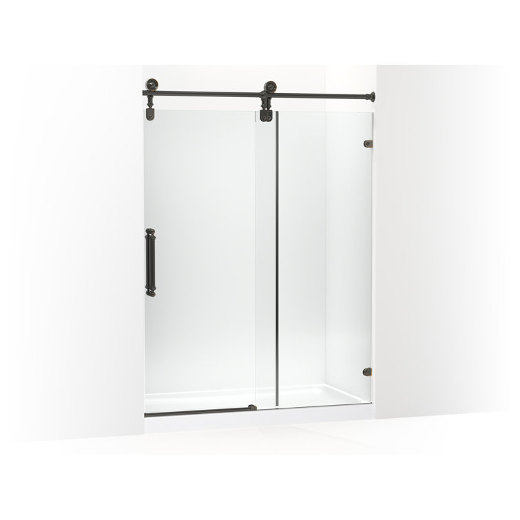 Bronze Frameless Sliding Shower Door with Clear Tempered Glass