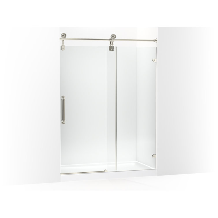 Polished Nickel Frameless Sliding Shower Door with Clear Glass