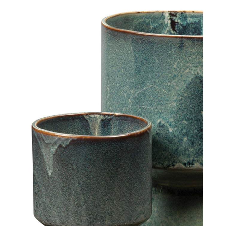 Berkeley Blue Ceramic Geometric 3-Piece Pot Set