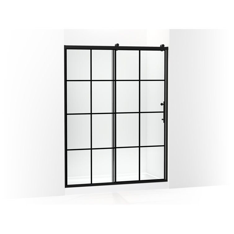 Matte Black 77" Sliding Shower Door with Thick Glass Panels