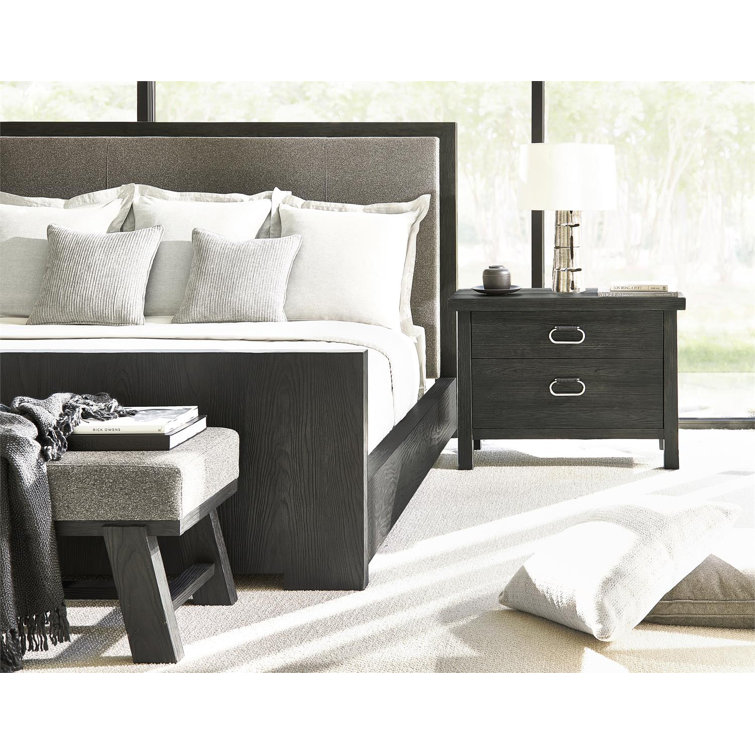 L'Ombre Charcoal Transitional King Upholstered Bed with Pine Frame